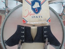 Men's Vintage Browns dark grey wool spats gaiters button side leather foot strap
