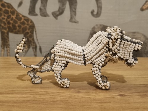 African wire beaded white lion - african,