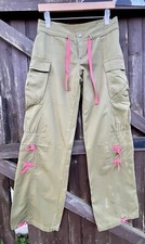 Nike Rare Y2K Women’s Parachute Bondage Cargo Trousers S Olive Pink Ties Rave