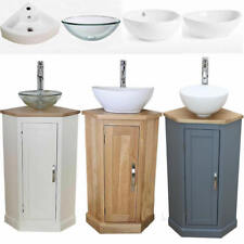 Bathroom Vanity Corner Unit | Oak Sink Cabinet | Ceramic Basin Tap & Plug Option