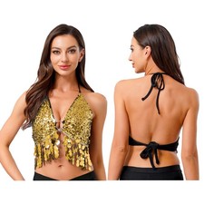 Women Bra Sexy Bralette Dance Top Sequin Shirts Rave Tank Party Underwear Shiny
