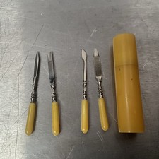 VINTAGE 1940’s -CORAL BAKELITE MINI TRAVEL MANICURE TOOL SET