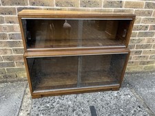 Vintage 2 Tier Minty Oxford Barrister Bookcase Cabinet with Glass Sliding Doors