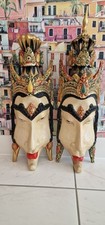 Pair of Vintage Hand Carved Hand Painted Balinese Wooden King & Queen -Bali