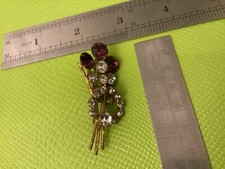 RETRO VINTAGE Purple Silver Rhinestone Gold Floral Bouquet Button BROOCH badge