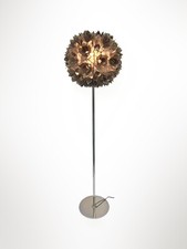 1970s Style Brown Capiz Shell Lotus Ball and Chrome Metal Floor Lamp