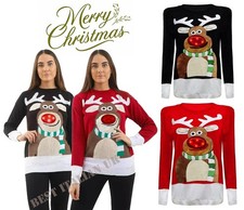 Ladies 3D Rudolph Nose Jumper