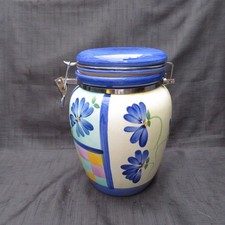 Vintage Hand Painted Ceramic Storage Jar with Clamp Lid