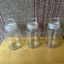 Set of 3 antique apothecary jars with ground glass lids