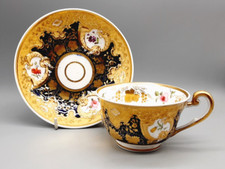 Antique English Porcelain Ridgway Blue Ground Floral Tea Cup & Saucer C1825