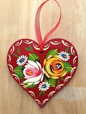 Canalware Canal Art barge ware Narrowboat - wooden hanging heart decoration red