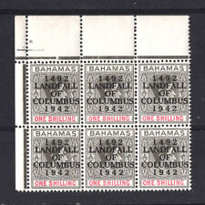 M3808 Bahamas 1942 SG171a - 1/- black & carmine ordinary paper corner block of 6