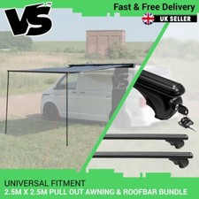 VANSTYLE 2.5M AWNING SUNSHADE WITH LED+ROOF RACK BLACK CROSS BARS BUNDLE CAMPER