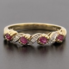 9ct Yellow Gold Ruby & Diamond Eternity Ring Size N Hallmarked