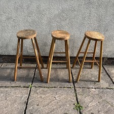 Antique Vintage 3 x Mid Century Wooden School Lab art Stools