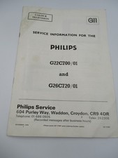 Vintage Philips Service Data Sheet - Colour TV  Philips G22C700/01 & G26C720/01