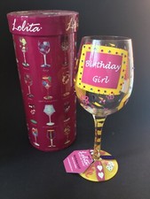 Lolita Birthday Girl Handpainted 15oz Wine Glass in Presentation Gift Box
