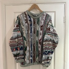Vintage Coogi 3D Knit Colourful Green Grey Size Medium Sweater Jumper Australia