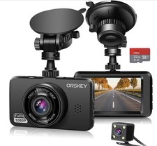ORSKEY Dash Cam for Cars Front and Rear and SD Card Included