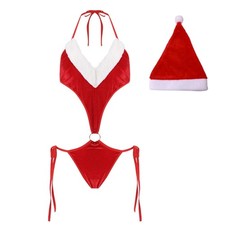 Christmas Lingerie Women Halter Holiday Lingerie Santa Teddies Babydoll Chemise
