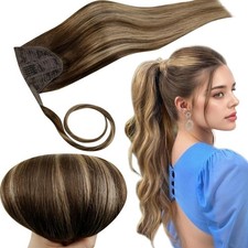 RUNATURE Real Hair Brown Hair Extensions Ponytail Blonde 14 Inch 70 Gram #4/27/4