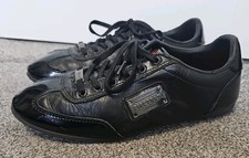 Firetrap Dr Jolly Men's BLACK Leather Trainers Shoes Metal Badge Size UK 9 EU 43