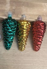 Vintage Set Of 3 Glass Pine Cone Xmas Ornaments