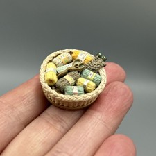 Vintage Dolls House Miniature 1:12 Knitting Basket Artisan Chicken Little