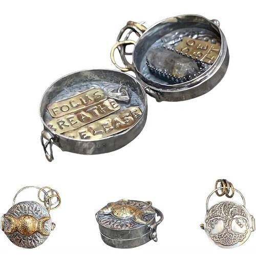 Triple moon silver locket - moon, with