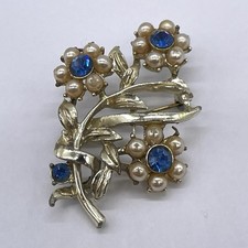 Vintage Faux Pearl & Blue Stone Brooch As Seen In The Crown Imelda Staunton Pin