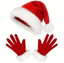 Christmas Santa Hat and Gloves Set Adults Festive Costume Soft Winter Wear