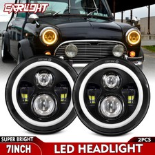 2PCS 7''  Round LED HeadlightS Halo Hi/Lo Beam for Classic Mini Austin Rover DOT