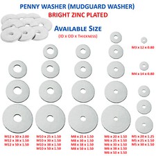 M3 M4 M5 M6 M8 M10 M12 PENNY REPAIR MUDGUARD WASHERS BRIGHT ZINC PLATED BZP