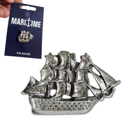 Tall ship pin badge pewter - badge,