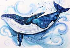 Whale and calf painting original watercolour