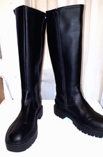 VGC Ladies UK 7 black faux leather chunky sole knee high Biker Goth boots