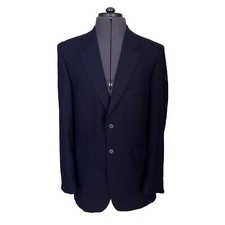 CROMBIE Suit Jacket Navy Blue 2 Button Flannel Wool Men's UK 40L