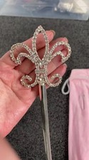 Silver  Royal Scepter Wand Clear Rhinestones Sceptre Pageant Party Prom May Day