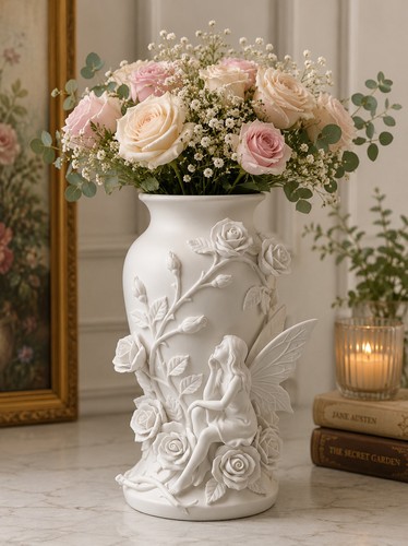 Fairy garden white floral vase - fairy,