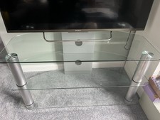 Glass Corner TV Stand 90cm Tempered Glass & Chrome Shelf Unit Modern