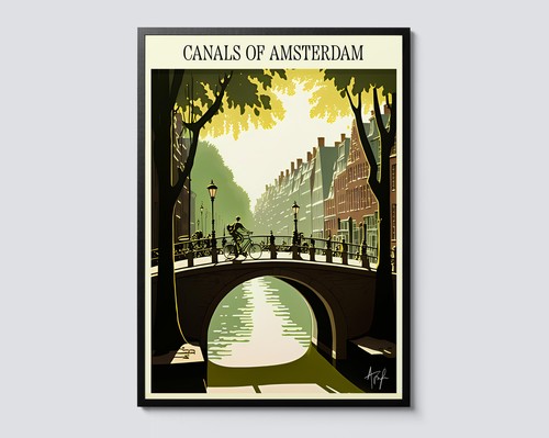 Amsterdam canal scene vintage - scene,,