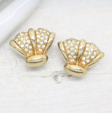 Vintage Signed Grosse Dior Swarovski Crystal Gold Fan Clip On EARRINGS Jewellery