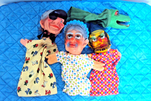 Lot vintage hand puppets punch - hand,