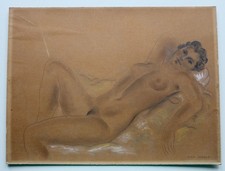 Original French Art Deco Nude Drawing with Gouache. Jean Berque.