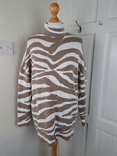 KAREN MILLEN White Brown Zebra Print Mock Neck Oversize Jumper Size S