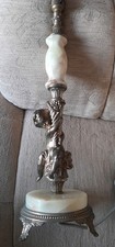 Brass Cherub and Onyx Lamp Base Vintage Beige Brown 18" Tall
