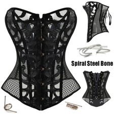 Size 6-24 Women Overbust Boned Black Corset Top Burlesque Basque Lace Up Costume