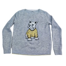 TU grey French Bull Dog Jumper Size UK 10 glitter long sleeves Christmas festive
