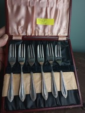 Set Of 6 Vintage Dessert Fork's Stainless Nickel Silver