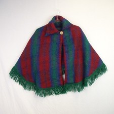 Lochcarron Poncho Scottish Red Green Check Mohair Mantle Cape Wrap